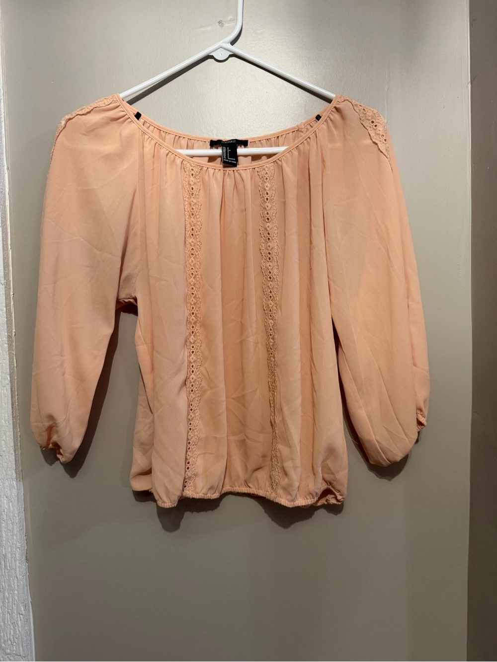 Forever 21 Peach Lace-Trim Peasant Top - Women